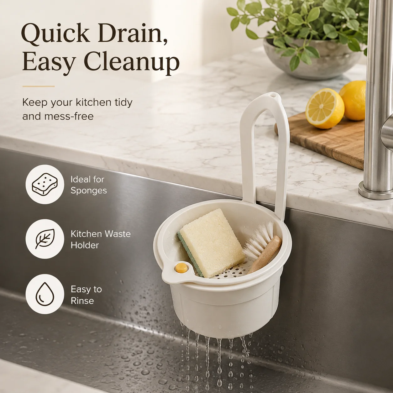 Hanging Kitchen Sink Strainer Basket, Foldable Drain Colander for Fruit Vegetable Washing, Space-Saving Design