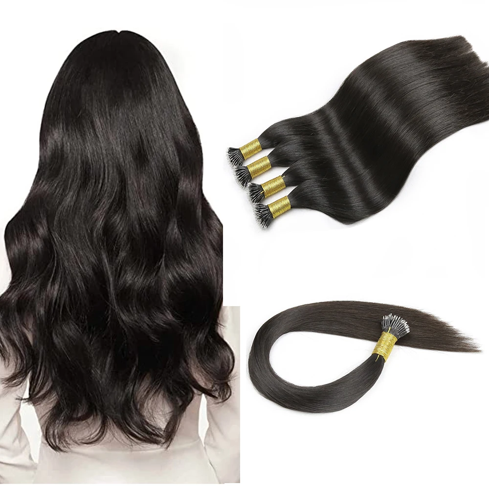 Wholesale Virgin Russian Hair Cuticle Aligned Double Drawn Keratin Nano Bead Ring Hair Extension Natural Color #1B