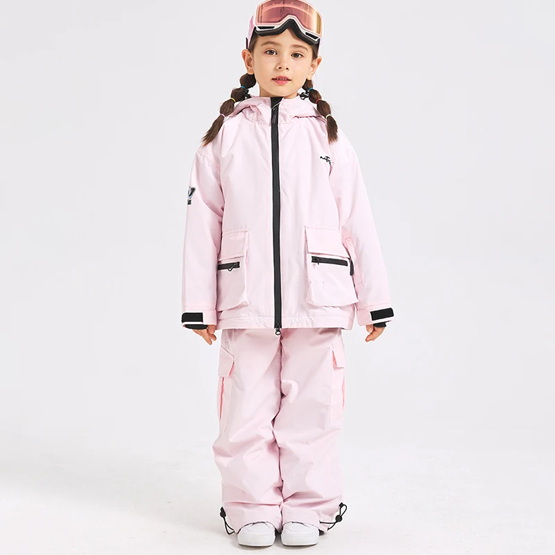 

Winter Hooded Jacket Pants Girls Snow Suits Outdoor Sport Mountain Boys Skiing Sets Waterproof Warm Children Snowbaord Costumes