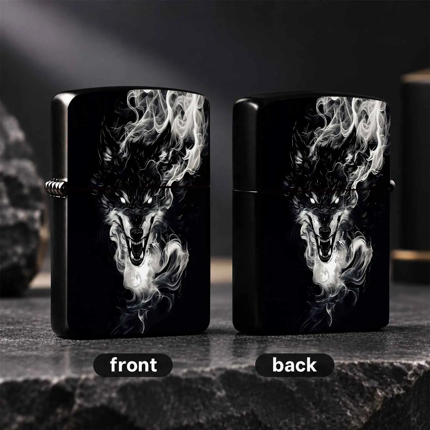 Dark Fantasy Wolf Pattern Lighter, Cool Art Stylish Portable Lighter For Daily Commute Outdoor Camping Hiking Multi Scenario Use, Exquisite Unique Artistic Gift Choice For Wolf Pattern Lovers Family Friends Festival Pre A Humorous And Inter