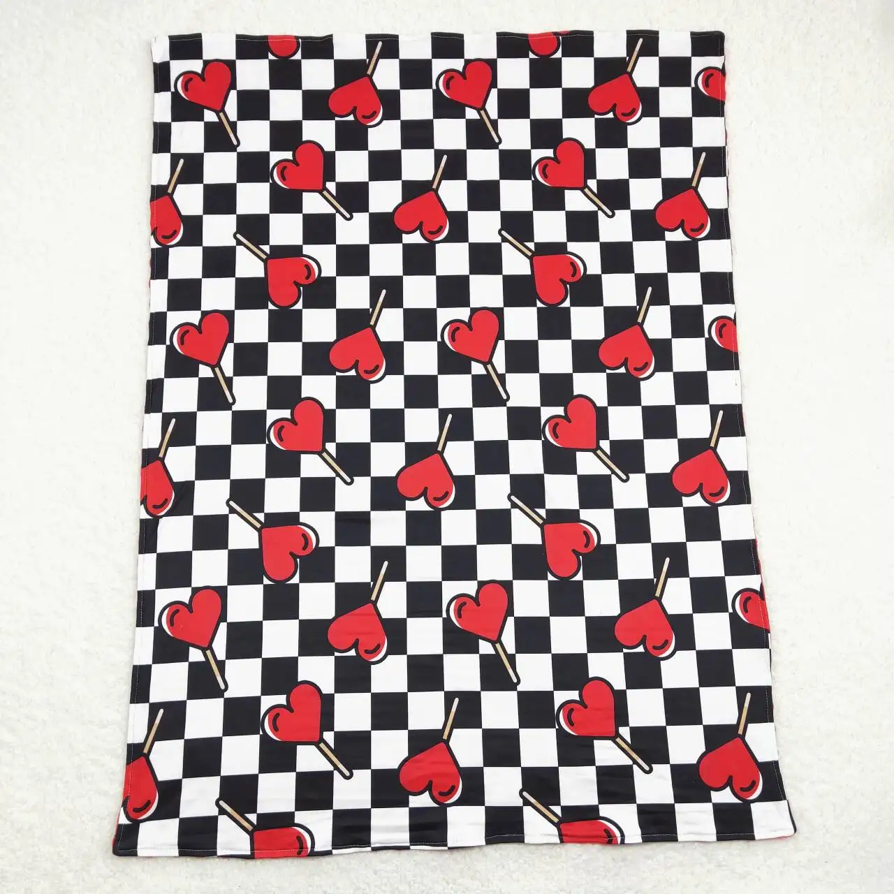 Wholesale hot sale western boutique classic boys and girls newborn red love lollipop black and white plaid red baby blanket