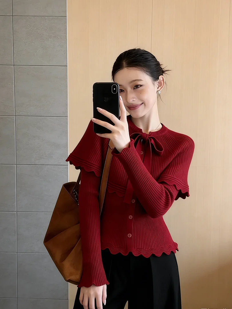 

Потрясающая красная вязаная кофта для зимы: модная, роскошная, в корейском стиле, удобная для повседневной носки, средней толщины.