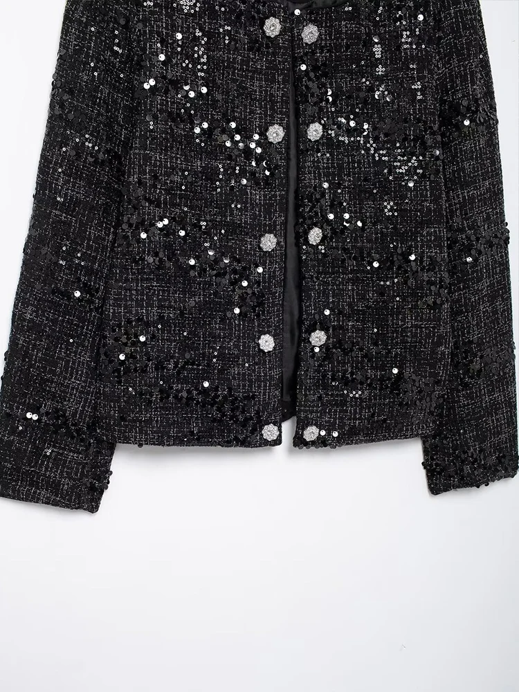 European and American style new women\'s clothing fashion personality sequined woolen diamond button jacket loose double-breasted