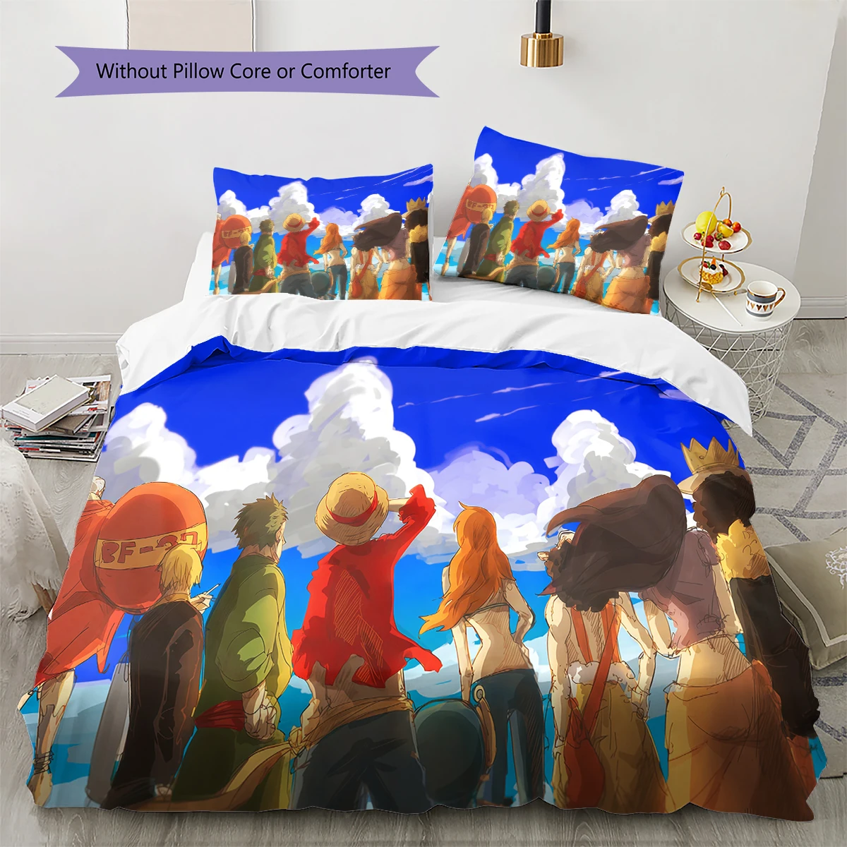ONE PIECE Anime 3pcs Bedding Set, Digital Print Duvet Cover & 2 Pillowcase, Children Gift, No Core, Soft Fabric -HYQ49