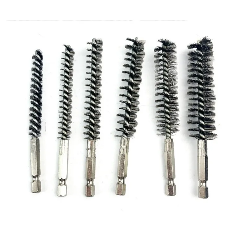 Hex Shank Steel Wire Brush Head Electric Drill Pipe Rust Removal Polishing Deburring Brush