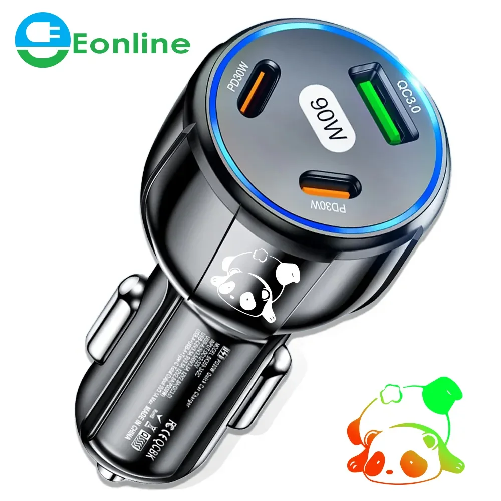 

Eonline 3D UV 90W Car Charger 2PD QC3.0 USB Car Phone Charging For Xiaomi Redmi Samsung Huawei iPhone 15 14 Car Chargers Adapter