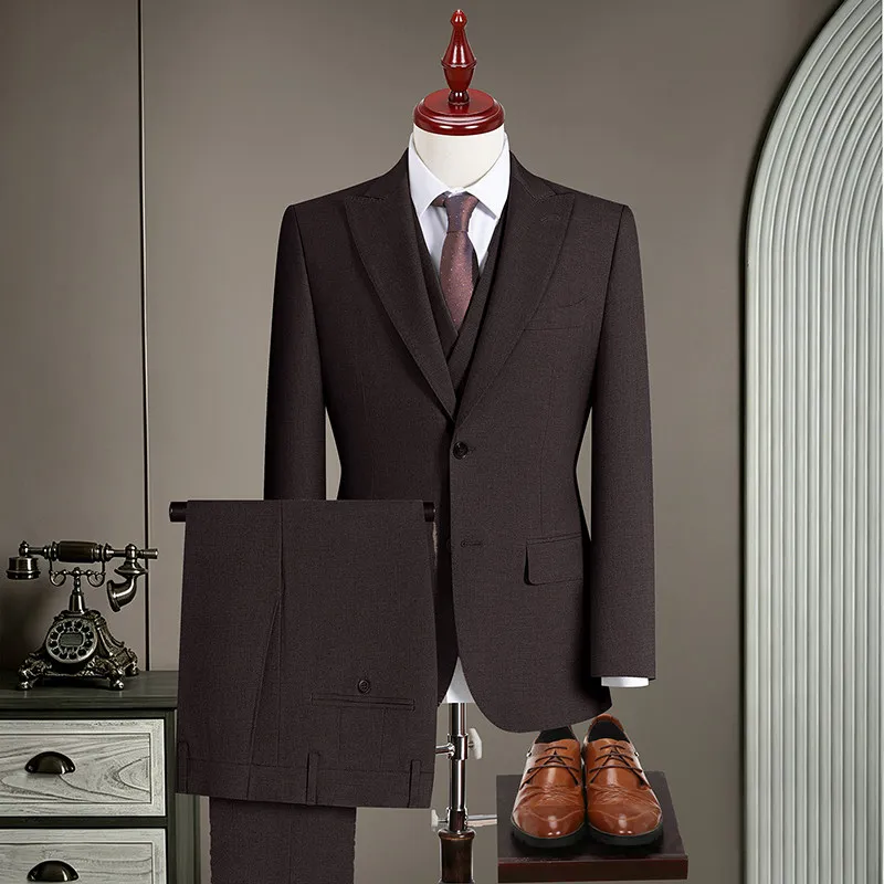 High-Quality Handmade Half-Linen Lining Wool Silk Tencel Italian Style Suit Three-Piece Set Notch Lapel Custom-Made High-End
