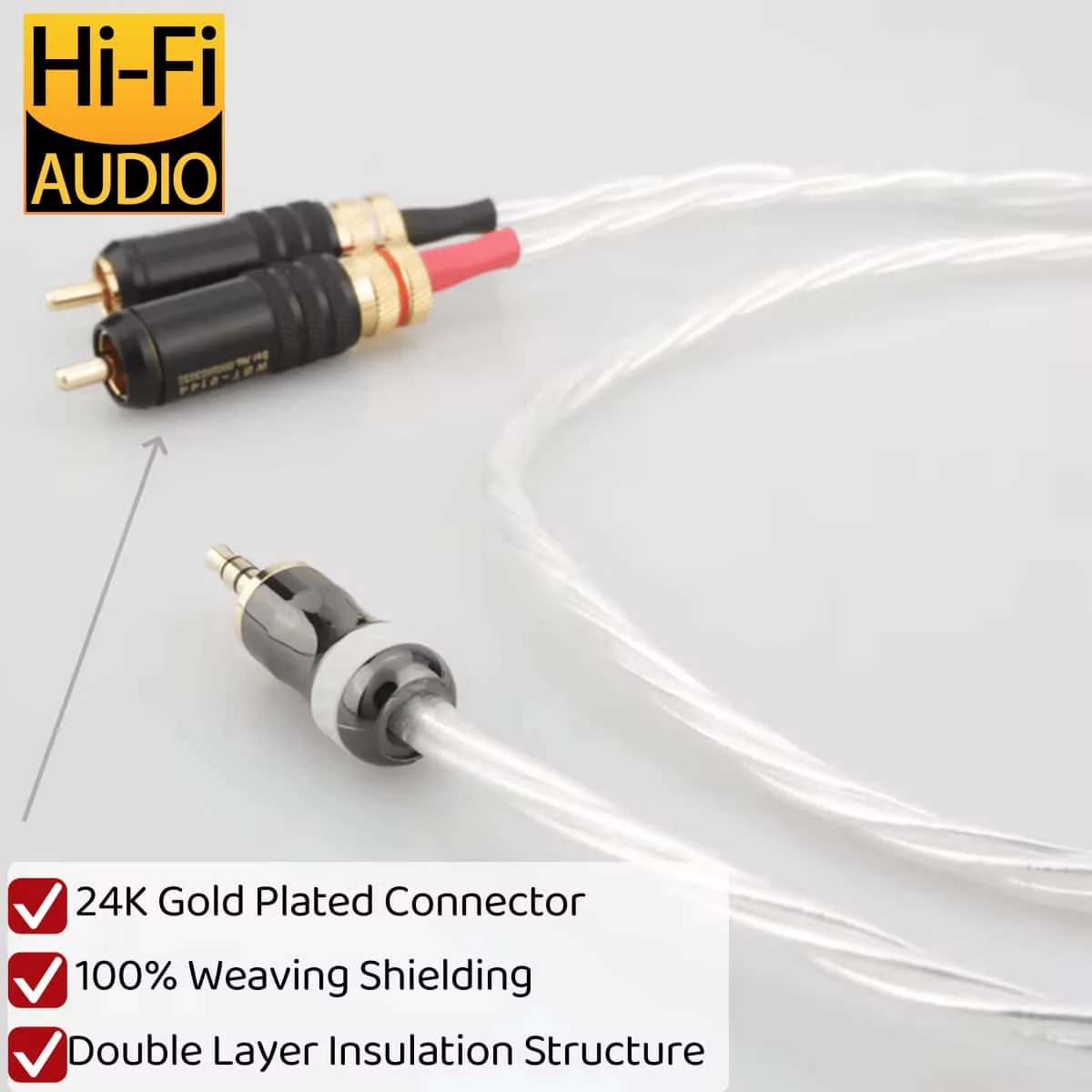 

HIFI 3.5mm to 2RCA Cable Audio Cable Gold-Plated Plugs Braided Silver-Plated Wire for computer TV amplifier subwoofer speaker