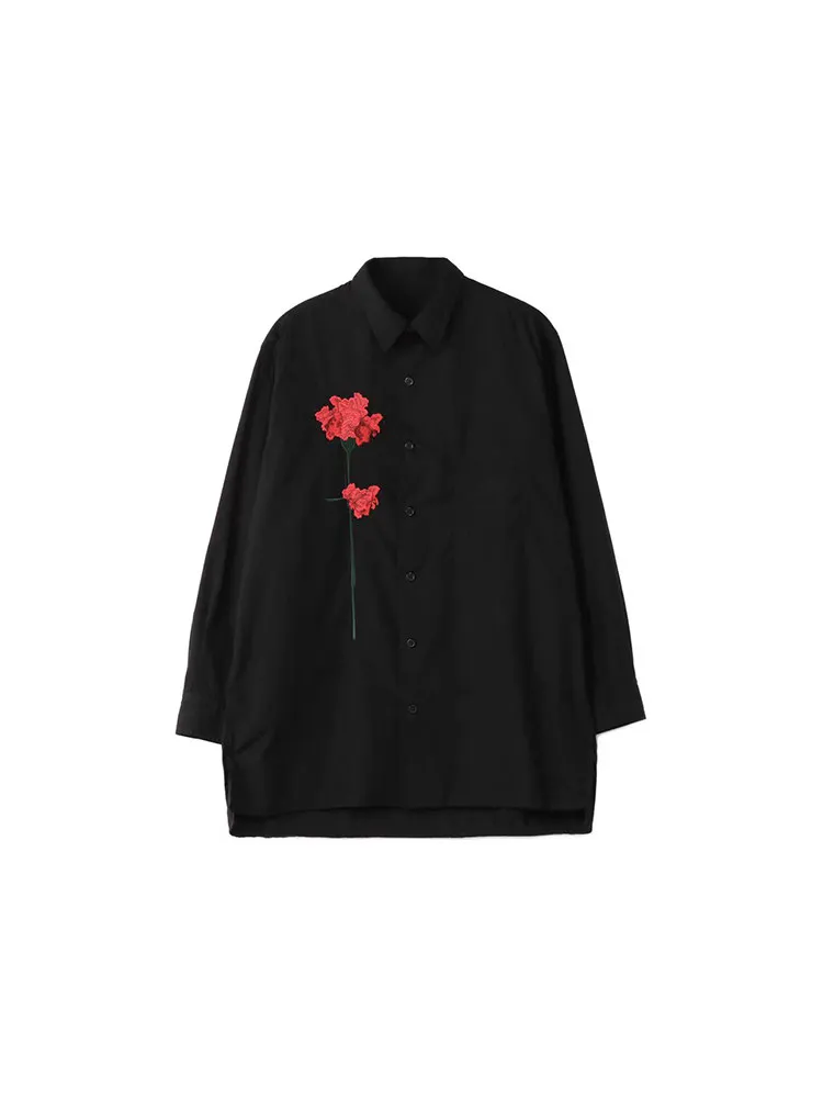 Japanese Style Dark Carnation Flower Printed Casual Loose Long Sleeved Shirt for Men and Women Cardigan