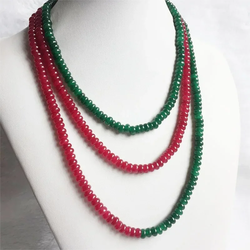 

4*6MM Oval Green Emerald Red Ruby Necklace Vintage Natural Stone Jewelry Noble Elegant Exquisite Beaded Chain Choker Collier