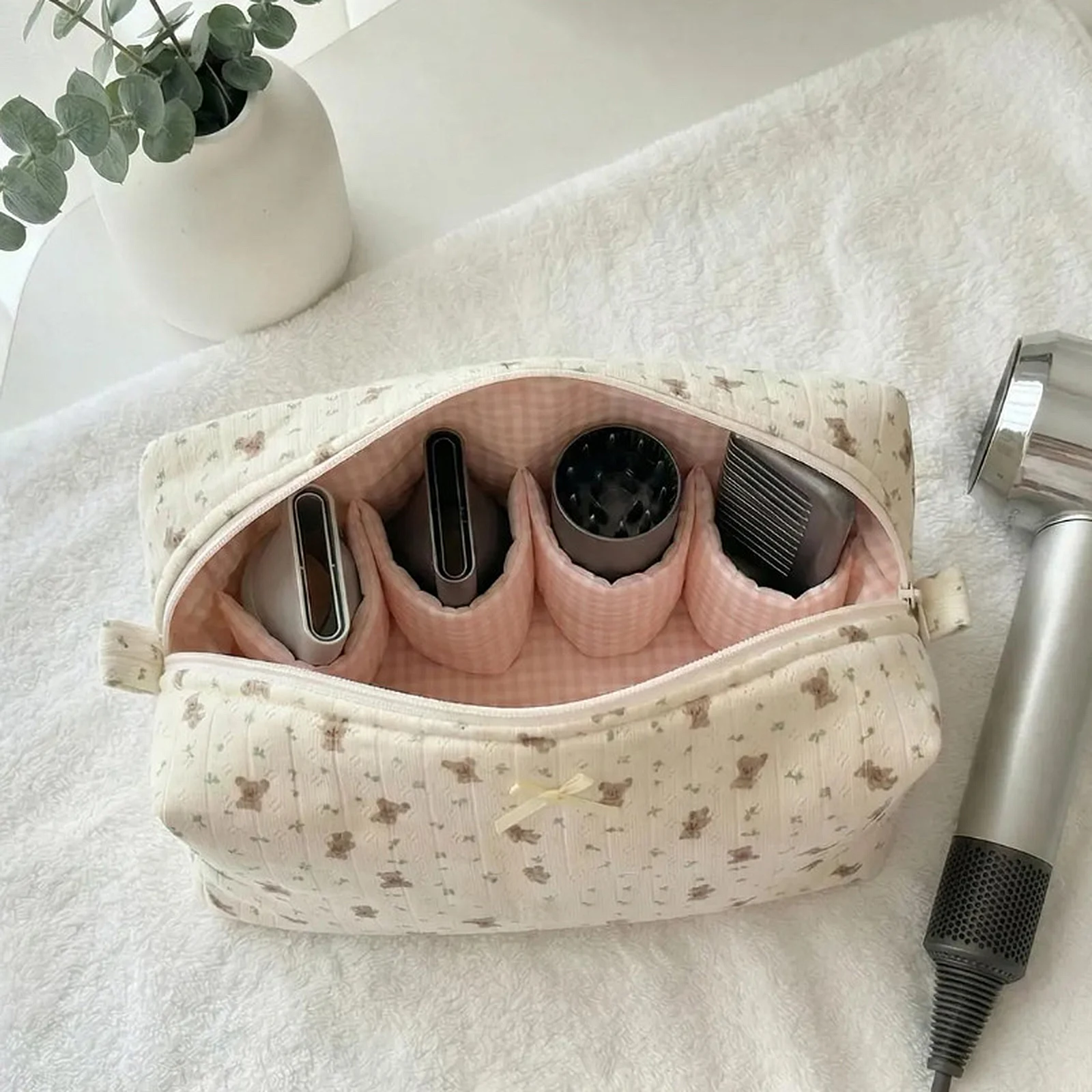 Toiletries Storage Bag with Zipper & Multi-compartments Pen Pouches Travel Cosmetic Bag Large Capacity for Women Ladies Girls