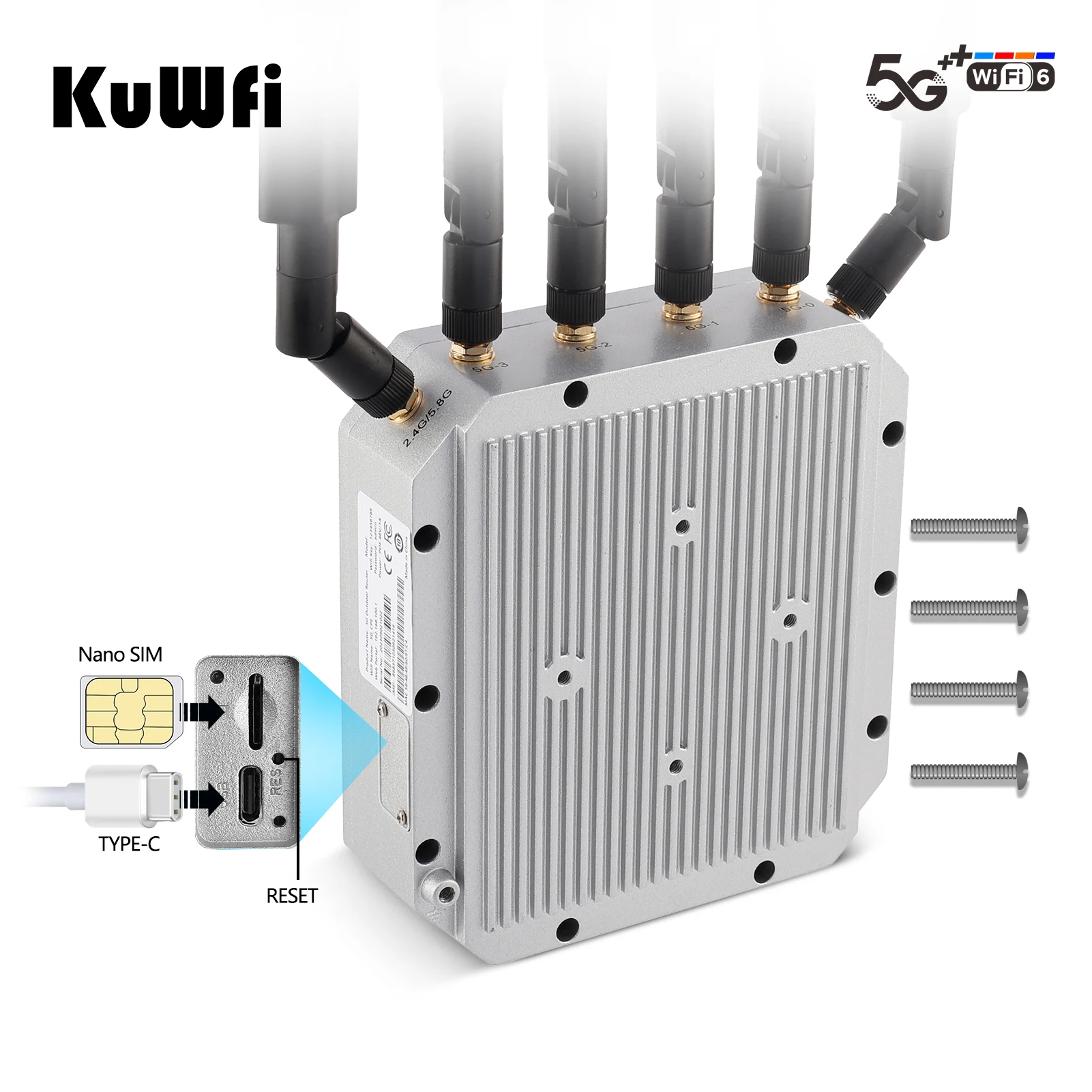 KuWFi C130-SDX62 3000mbps Outdoor Router VPN Passthrough Gigabit WAN/LAN Port 5G NR SA NSA WiFi 6 CPE Router with Slot Card