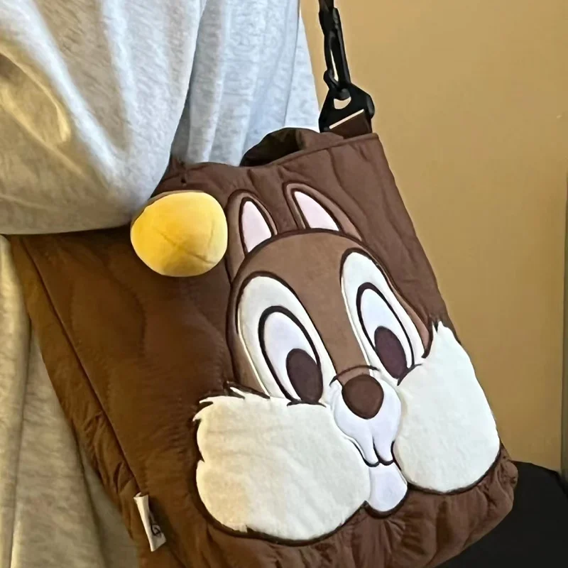 Disney Anime Chip&Dale Winter Large-Capacity Tote Handbag Cute College Student Commuter Shoulder Cartoon Crossbody Bag Girl Gift