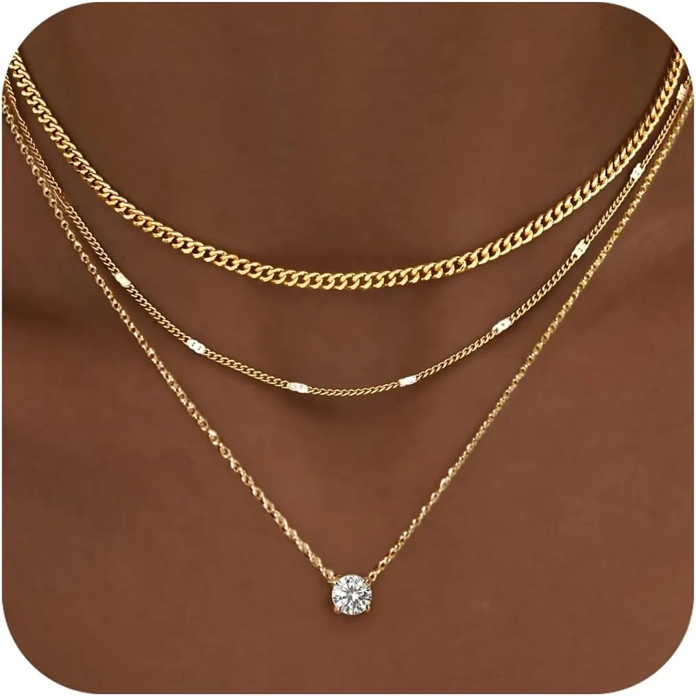 Collares de Oro en Capas para Mujer, Juego de Collares Delicados con Colgante Chapado en Plata de Ley y Oro de 14K