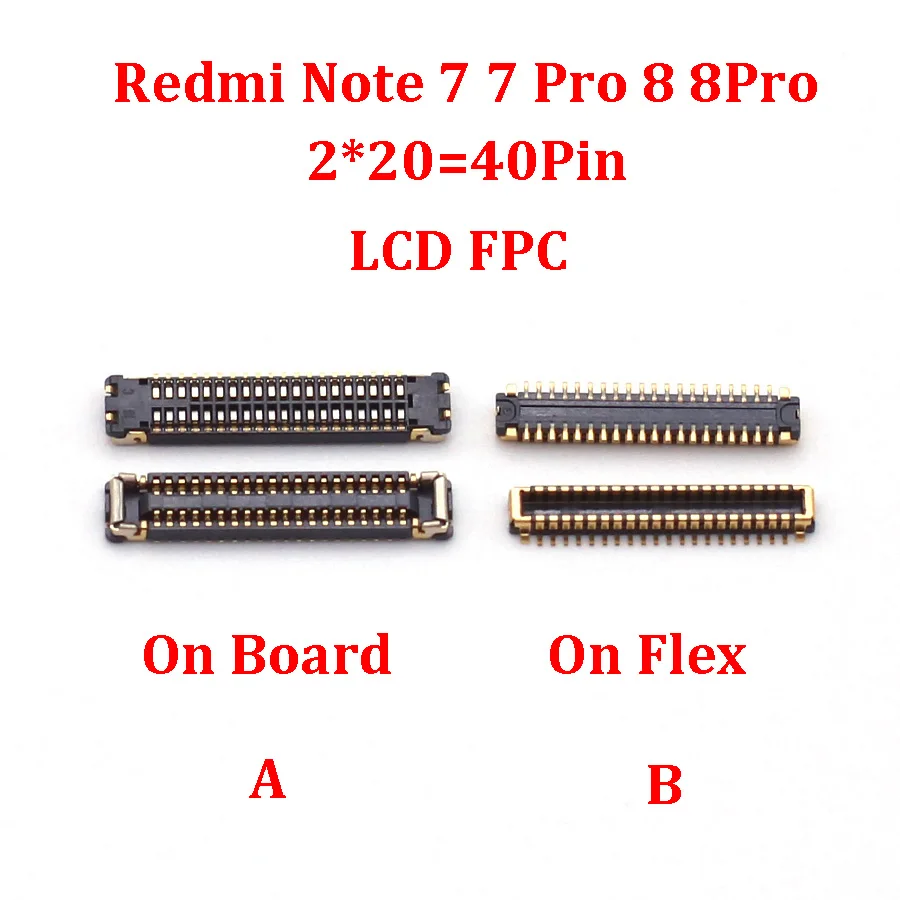 2pcs 40Pin LCD Display FPC Connector on Motherboard for Xiaomi Redmi Note 7 8 Note 7 Note 8 Pro Battery USB Charging Dock Port