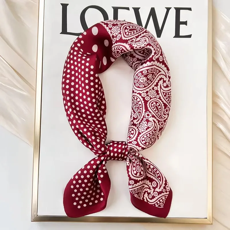 Luxury Polka Dot Silk Square Scarf Women Hijab Hair Bands Neckerchief Female Satin Shawl Ribbon Headband Fashion Wraps Bandana image 6
