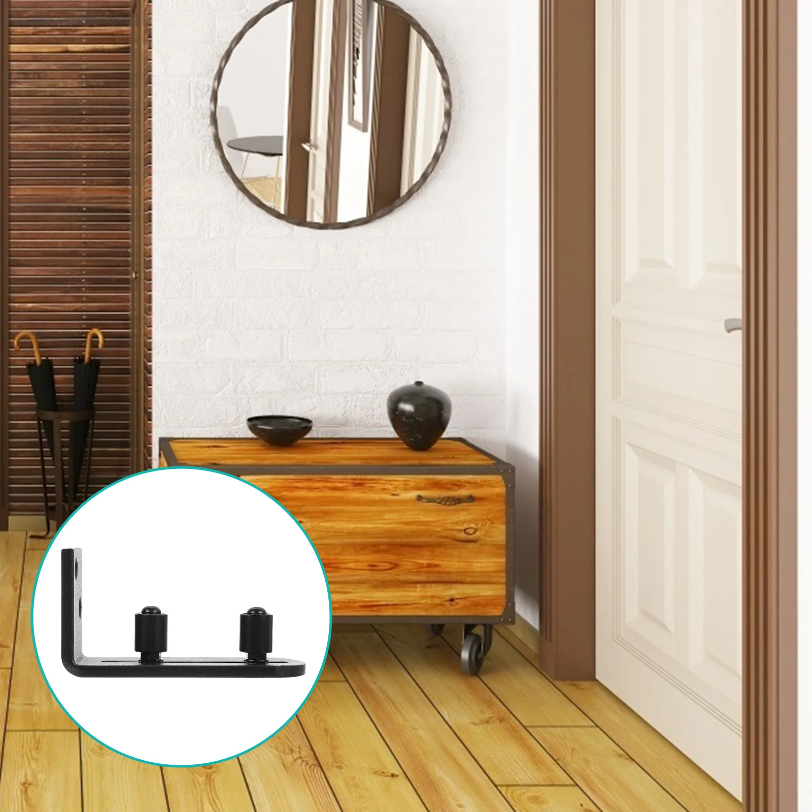 2 قطعة دليل أرضية باب الحظيرة القابل للتعديل، أسطوانة تثبيت على الحائط، توقف التأرجح للأبواب المنزلقة، دليل الباب المعدني من الفولاذ الكربوني، #1