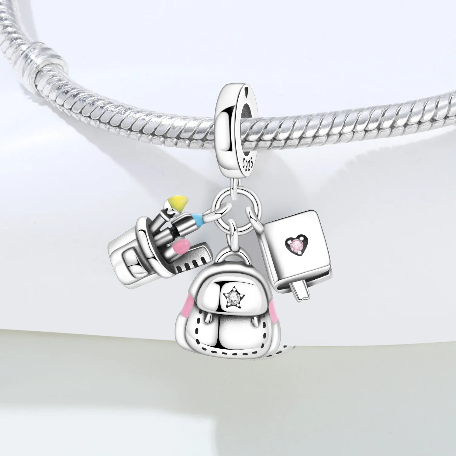 PANPOKI 925 Sterling Silver Backpack Notebook Pen Holder Pendant Charms Beads Fit Bracelets DIY Gifts Jewelry Accessory