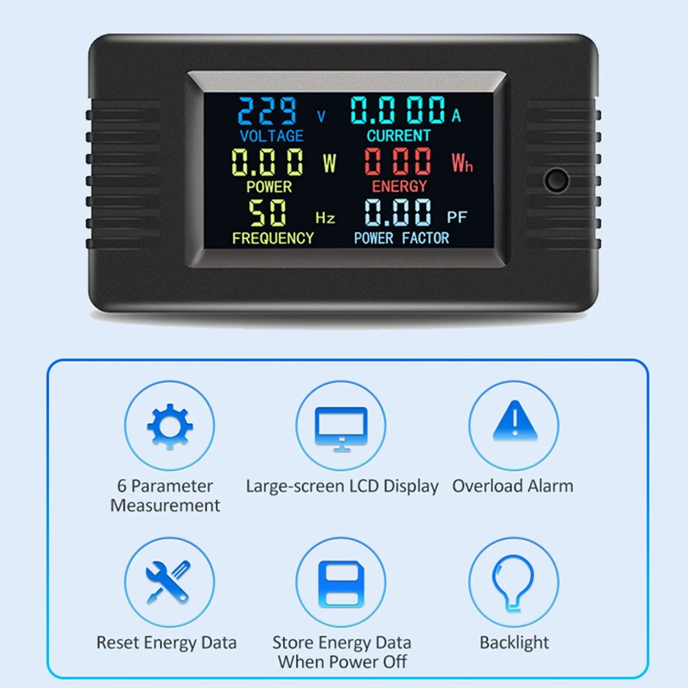 22000W AC80~260V Voltmeter Ammeter Car Battery Tester Power Frequency Energy Power Factor Voltage Current Meter Monitor 10A 100A