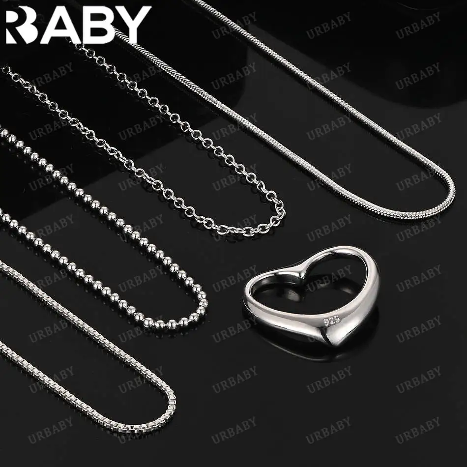 

URBABY 40-75cm 925 Sterling Silver Heart Pendant Necklace For Women Man Charm Trend Birthday Gifts Fashion Party Fine Jewelry