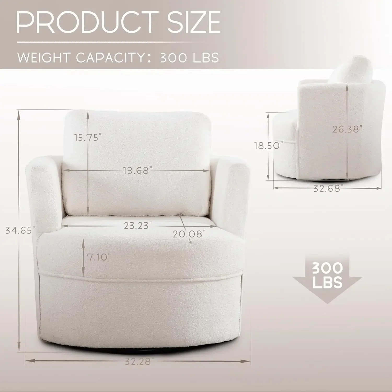 Premium Swivel Accent Barrel Chair Set of 2 - Round Velvet Boucle Chair 360° Swivel Circle Club Sofa Sherpa Arm with Pillow