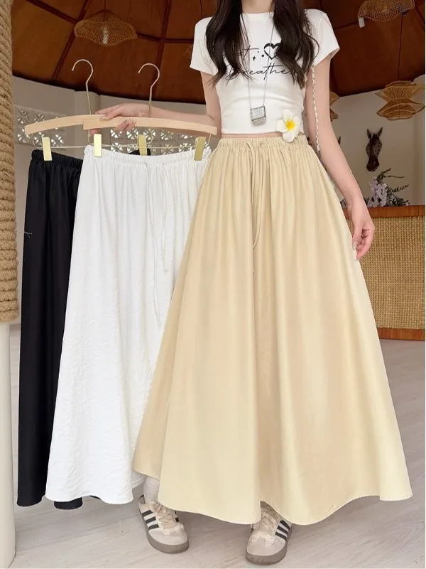 

Юбка миди А-силуэта с завязками на талии, больших размеров, повседневная, летняя, новая, с высокой талией, в корейском стиле, для работы и отдыха