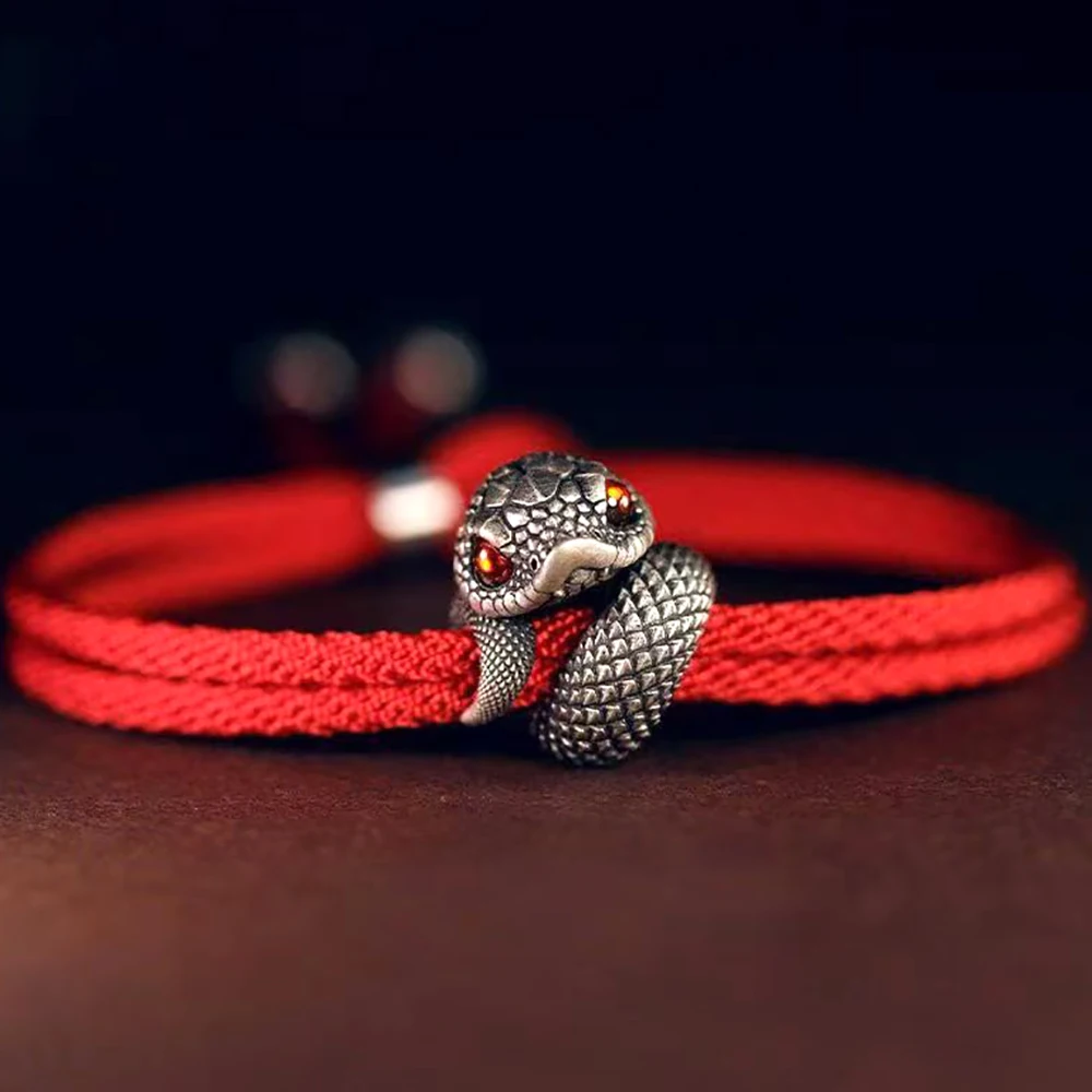 Cute Mini Coiled Snake Woven Bracelet Vintage Textured Serpent Charm Multi Color Adjustable Cord Gothic Minimalist Daily Jewelry
