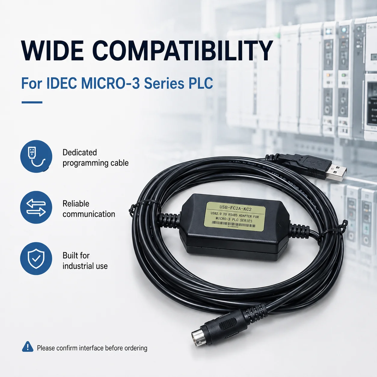 USB-FC2A-KC2 High Performance PLC Download Cable CH340 Chip for IDEC MICRO-3 3M USB Programming Adapter
