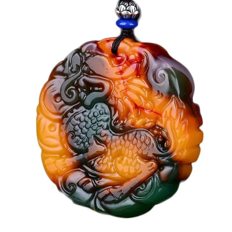 Caiyu Qilin Pendant, Gold Silk, Chicken Blood, Colorful Agate, Pixiu, Male and Female Pendant, Yu Brand