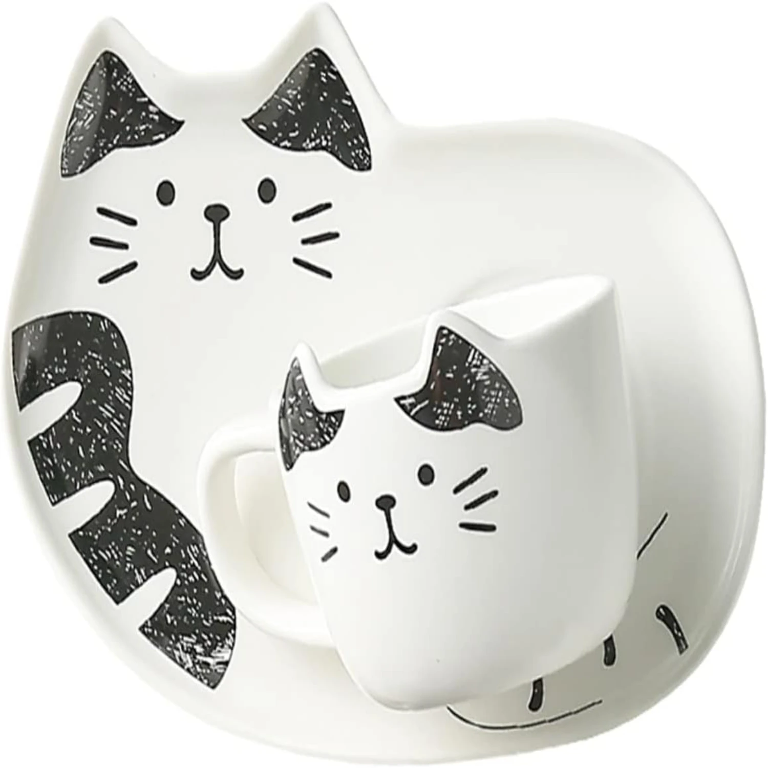 

Exquisite and Beautiful Handmade Ceramic Coffee Cup and Saucer Set - Perfect Gift for Cat Lovers! Stylish Travel Tumbler, Charmi