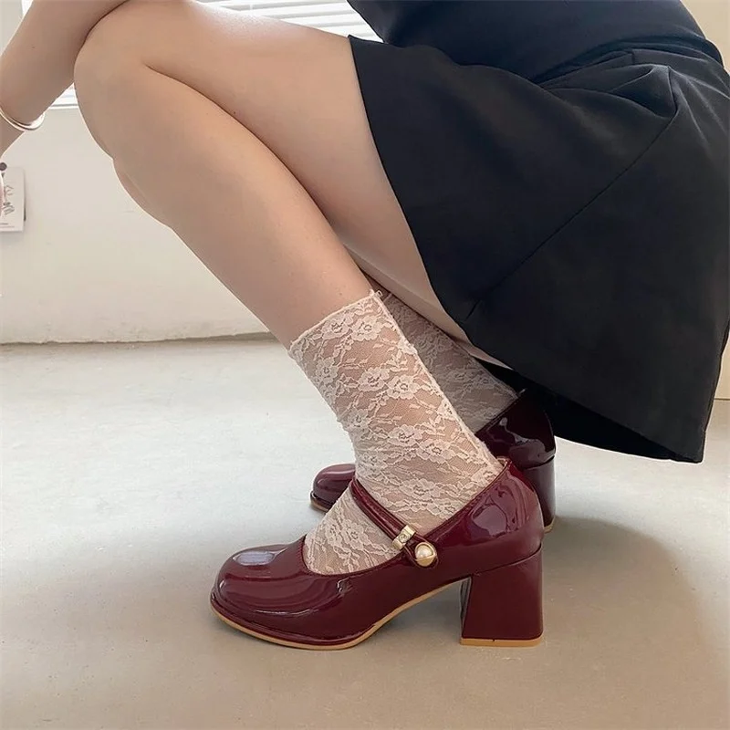 New Fashion Ladies 2022 Square Toe High Heels Ladies Mary Jane Shoes High Heels Women\'s Shoes Solid Color Ladies High Heels