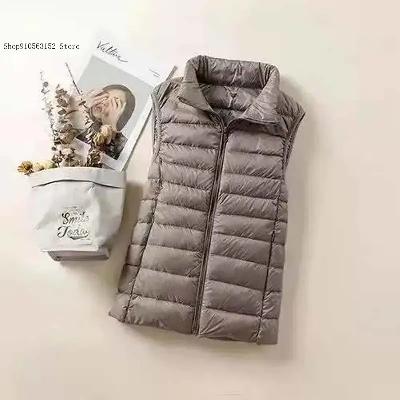 Autumn and Winter Lightweight Down Vest Korean Version Stand Up Collar Short Slim Fit Vest Jacket for Women
