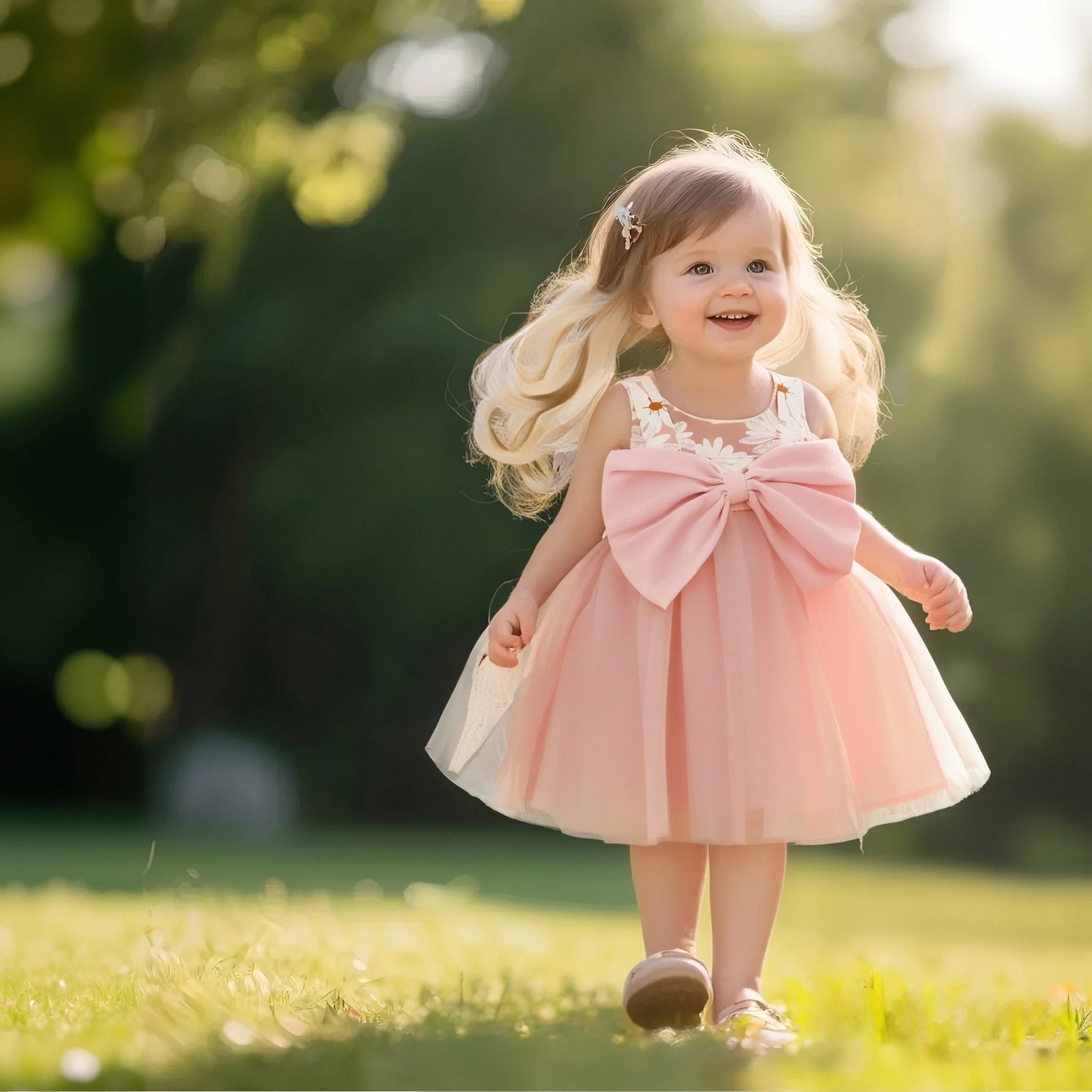 

Baby Clothes Girl Summer Bow And Flower Pattern Halter Puffy Baby Girl Dress Cute Casual Girl Kid's Dress