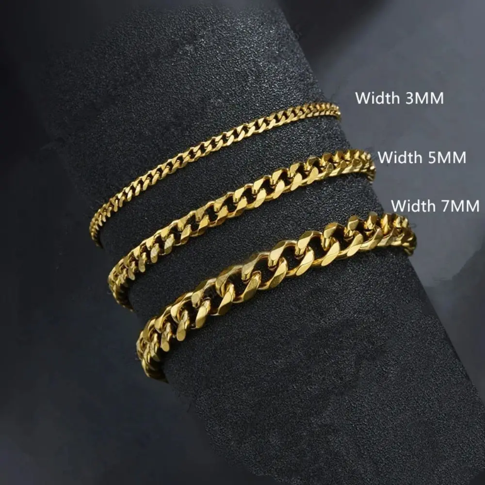 Wannee New Trendy Cuban Chain Men Bracelet Classic Stainless Steel 3 5 7mm Width Chain Bracelet For Men Women Jewelry Party Gift