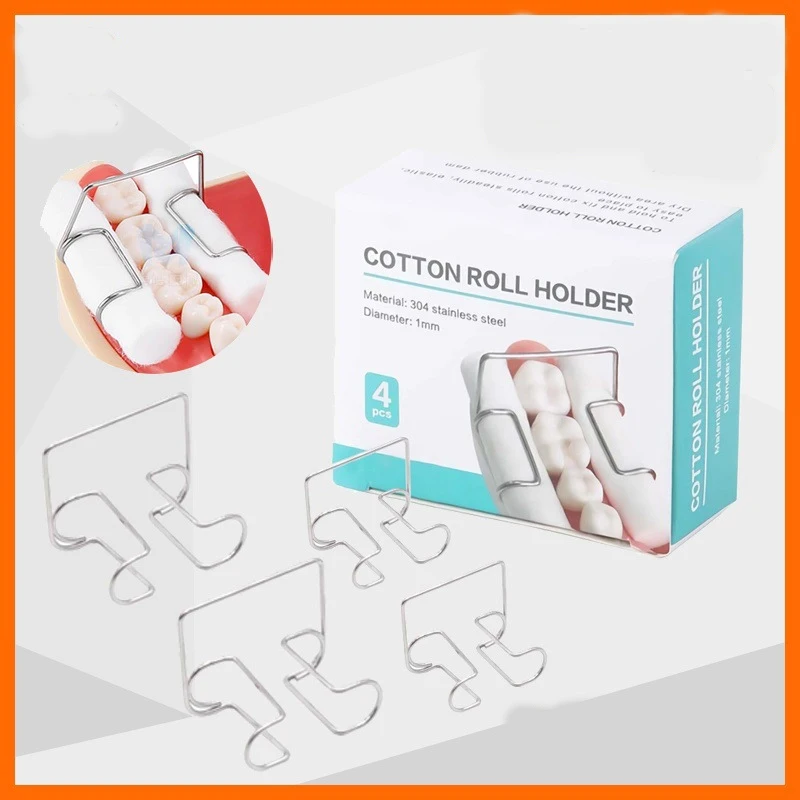 4pcs/Box Dental Orthodontic Cotton Roll Clip Orthodontic Stainless Steel Autoclavable Cotton Roll Holder Dental Isolation Instru