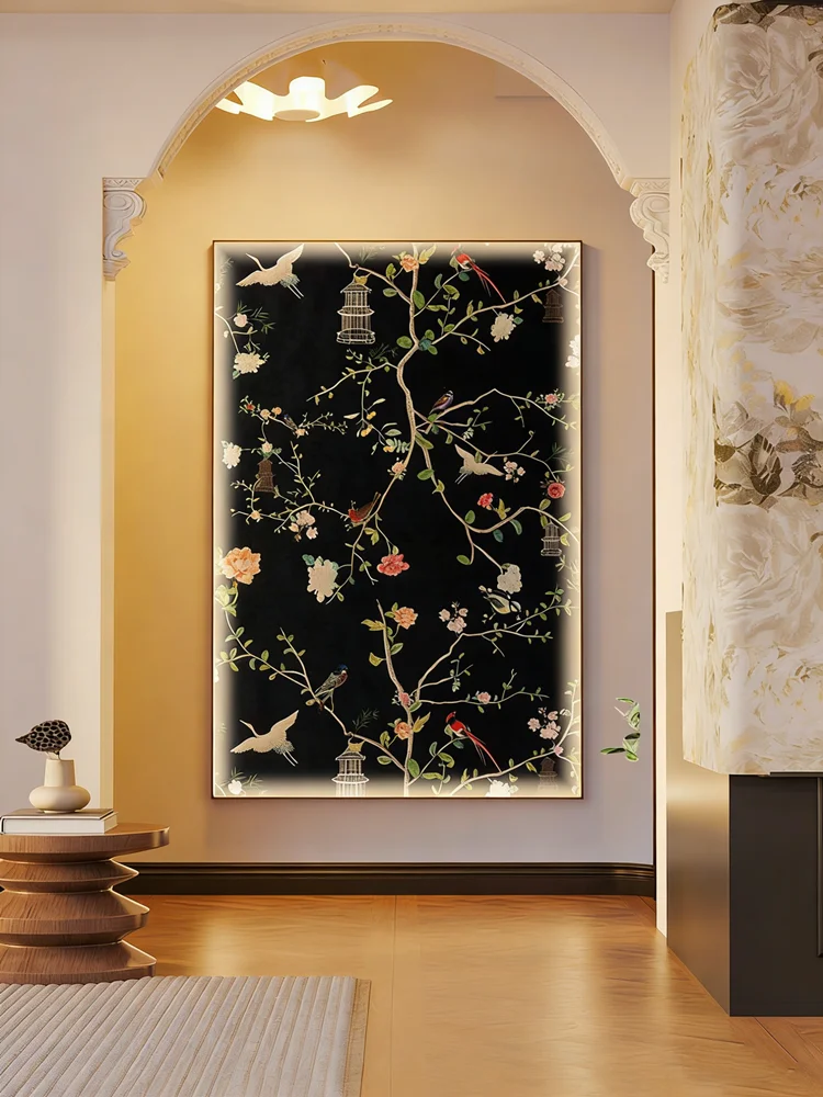Creamy Vintage-style LED Light-emitting Hanging Picture For Living Room Sofa Background Wall Entrance High-end Room Mural Lamp