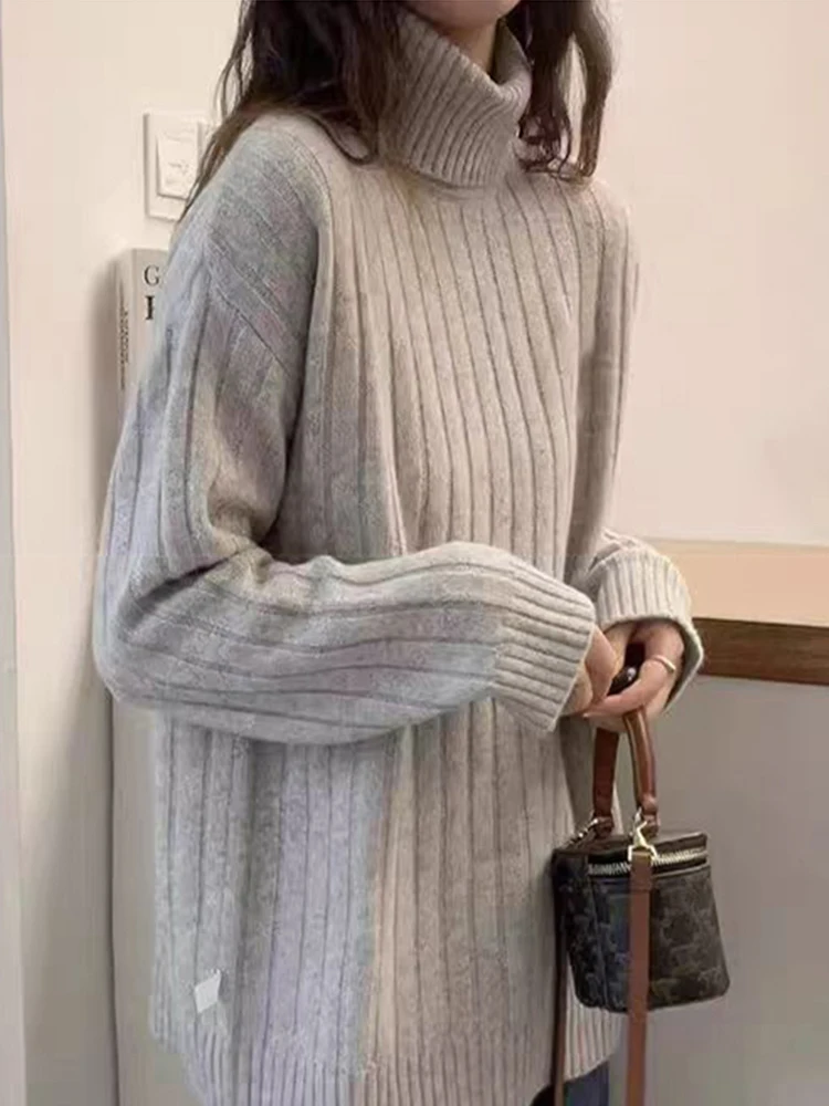 Pull en laine Pure à col haut pour femme, manches longues, couleur unie, tricoté, décontracté, Chic, Style de rue, hiver