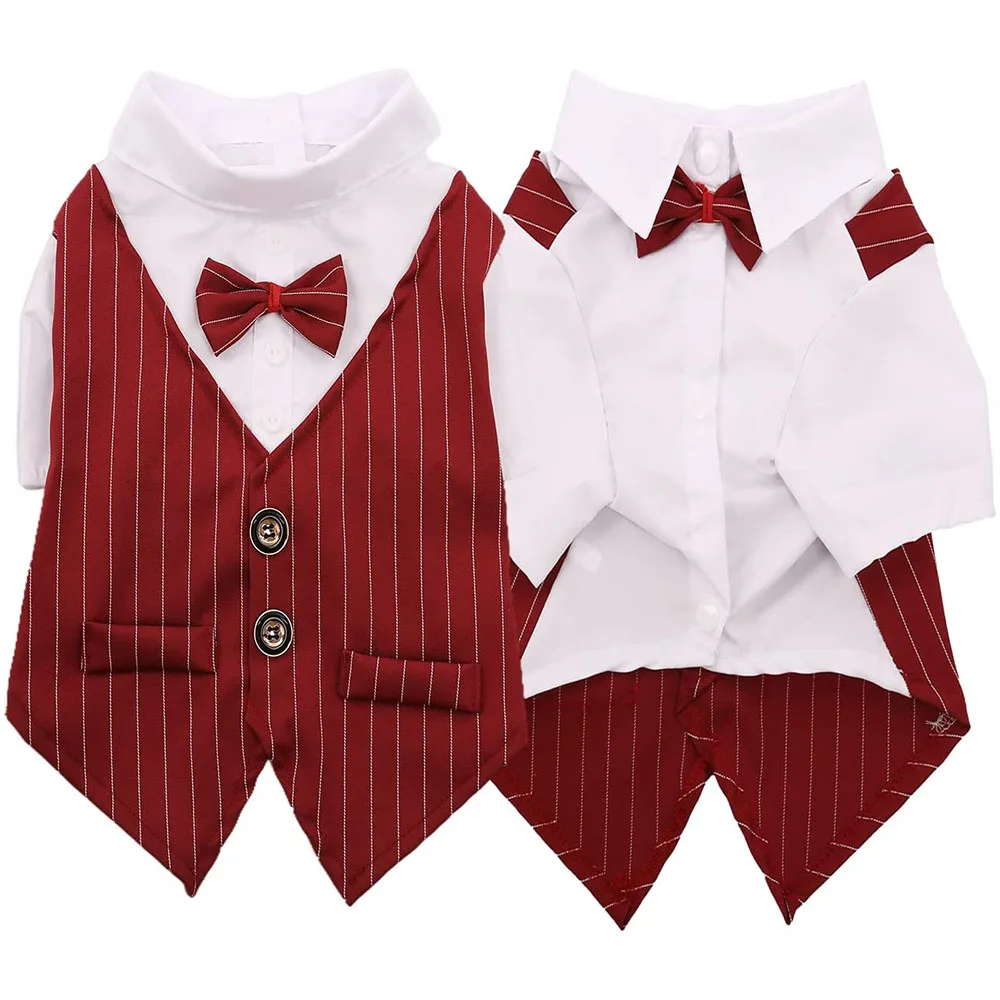 Dog Tuxedo Formal Suit Bow Tie Stripe Prince Wedding Birthday Party Puppy French Bulldog Small Dogs Pet Costume Hot New