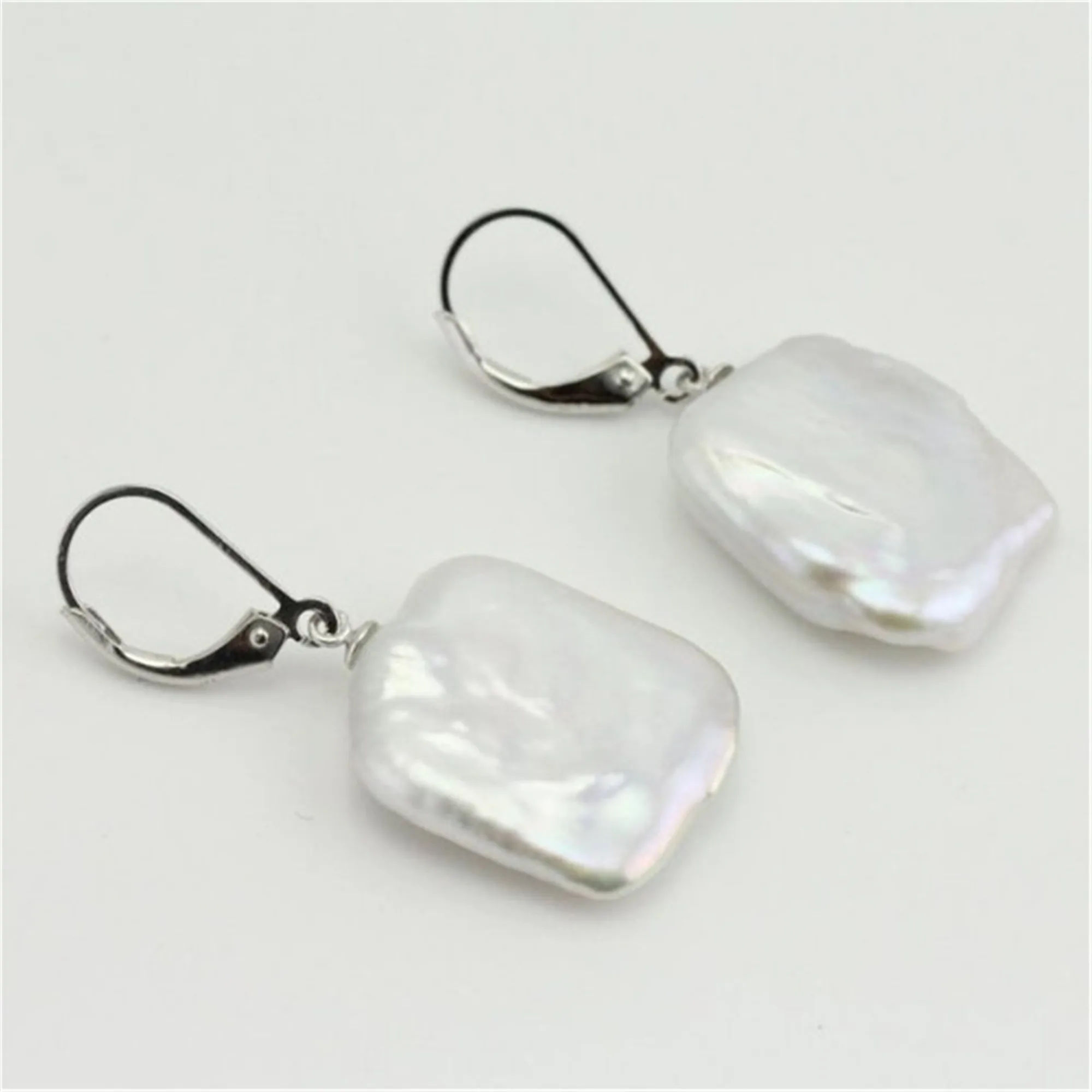 

Handmade Freshwater White Baroque Pearl Earrings silver hooks Women Stud Party Crystal Dangle Gemstone Hoop