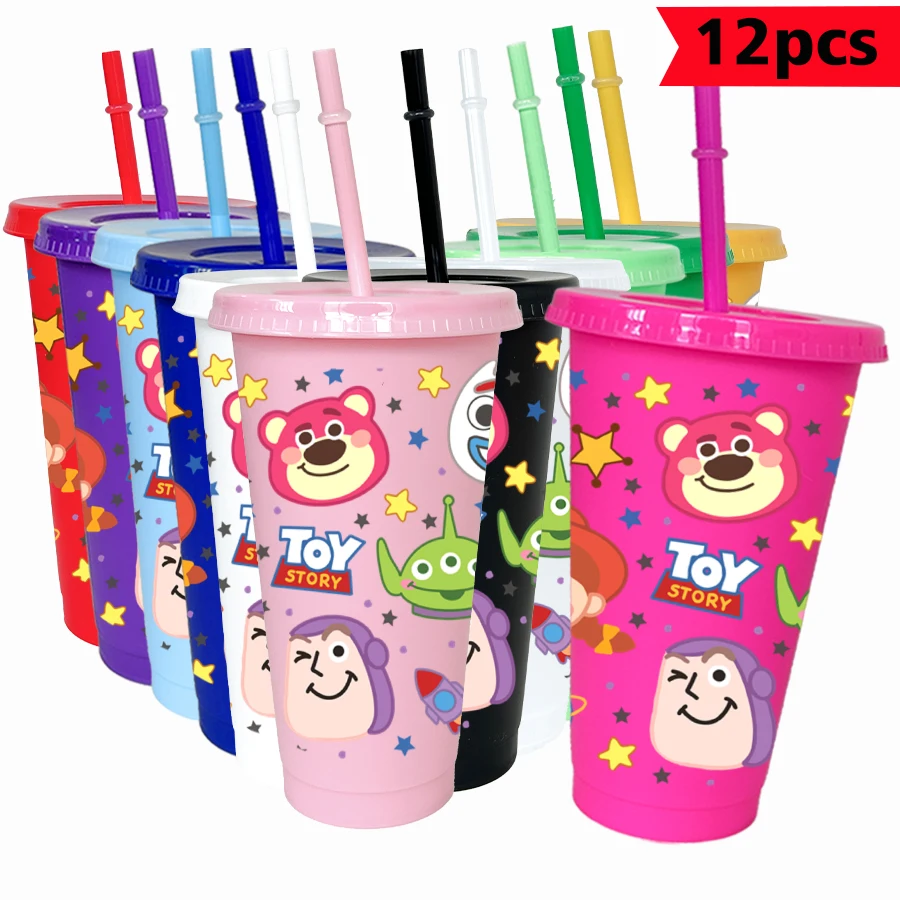 12 unids/pack Disney Toy Story oso abrazo 26oz vaso de plástico de colores utensilios para beber fiesta de cumpleaños jugo taza de café