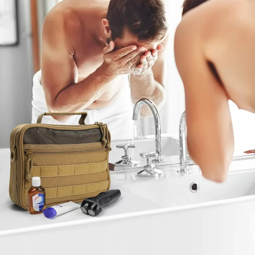 حقيبة سفر لأدوات الزينة للرجال، حقيبة أدوات الزينة التكتيكية المدمجة للرجال، حقيبة أدوات الزينة المعلقة، حقيبة الاستحمام، طقم السفر (أسود)