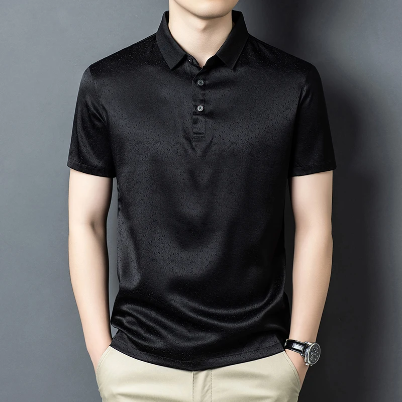 Skin-Friendly Premium Polo Shirts For Men Short Sleeve Coolness Summer Quality Real Silk Elastane Blend Stretchy Polos De Hombre
