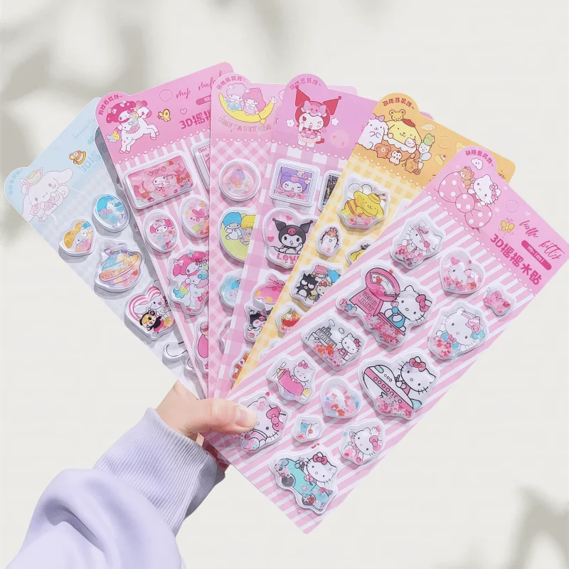 sanrio-hello-kitty-наклейки-с-качающейся-водой-kuromi-детские-милые-3d-зыбучие-пески-ручная-заметка-diy-декоративные-наклейки-оптом