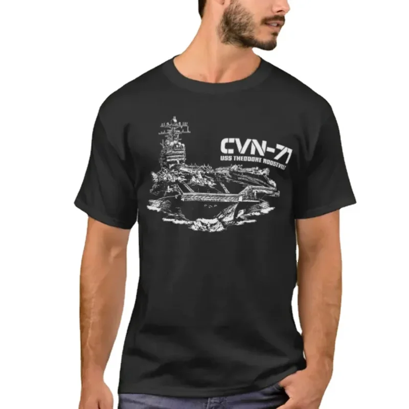 Retro USS Theodore Roosevelt CVN-71 Aircraft Carrier T-Shirt 100% Cotton O-Neck Summer Short Sleeve Casual Mens T-shirt