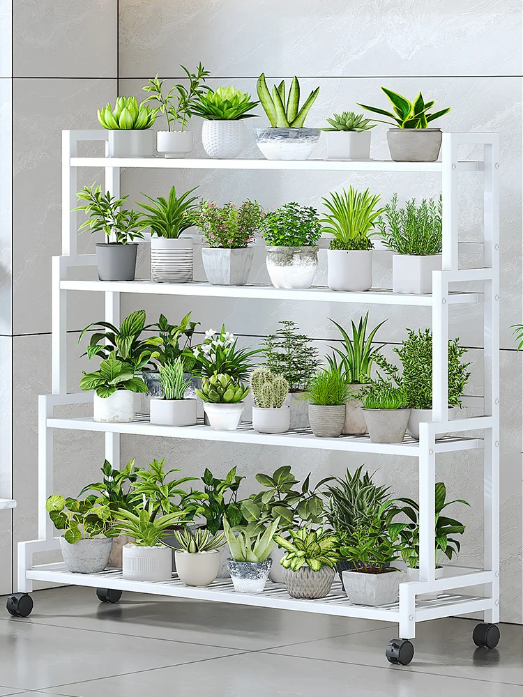 Living room floor standing storage balcony succulent flower pot oblique trapezoidal iron plant placement rack