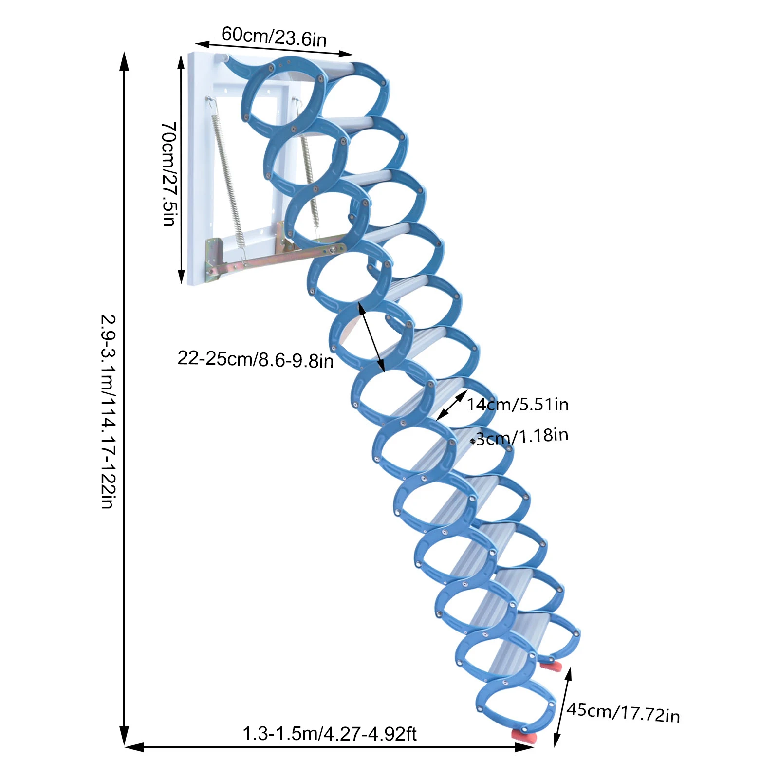 บันไดพับติดผนังสำหรับห้องใต้หลังคา ความสูง 9.5-10.17 ฟุต
