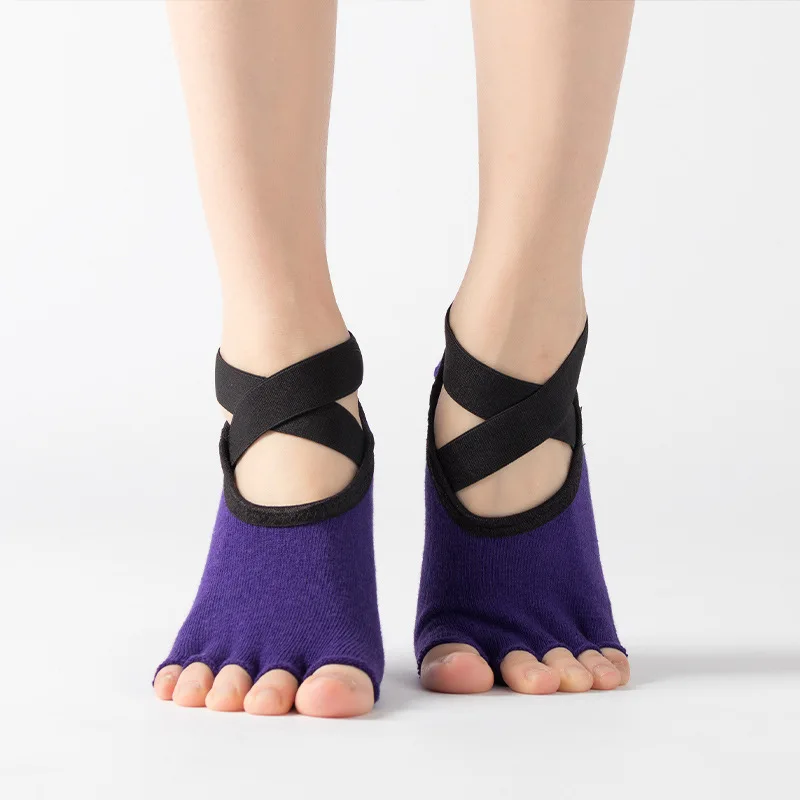 Bandage Yoga Socks for Women Pilates Ballet Dance Cotton Non-Slip Sports Gym Fitness Workout Half Toes Grips Socks