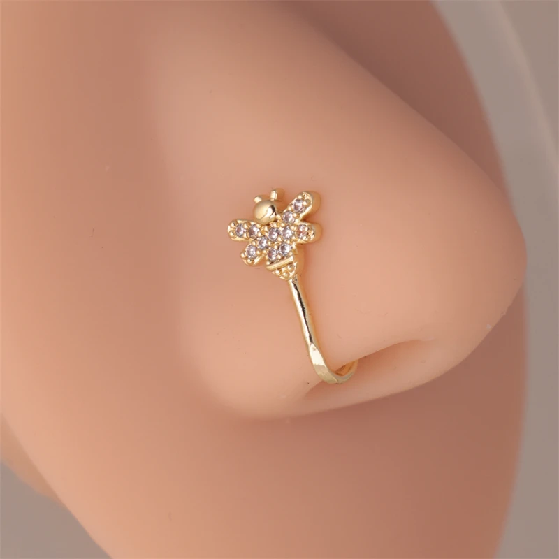 1-piece set inlaid zircon bee nose clip for women, fashionable and unique, no puncture body decoration, vacation daily, 2024 new