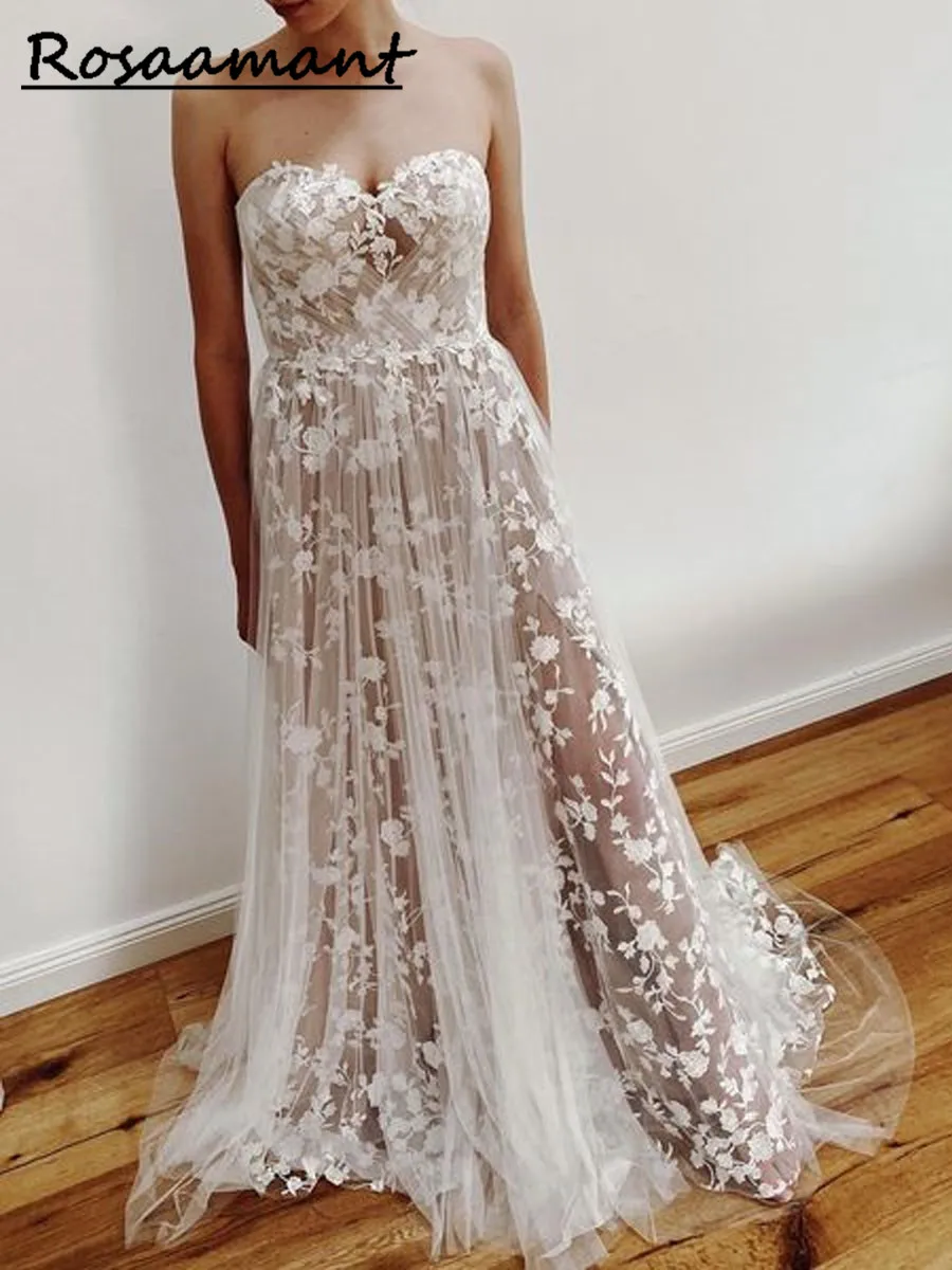 2023  A Line Wedding Dress Appliques Spaghetti Straps  Illusion Back For Women V Neck Bridal Gowns Robe De Mariée Court Train