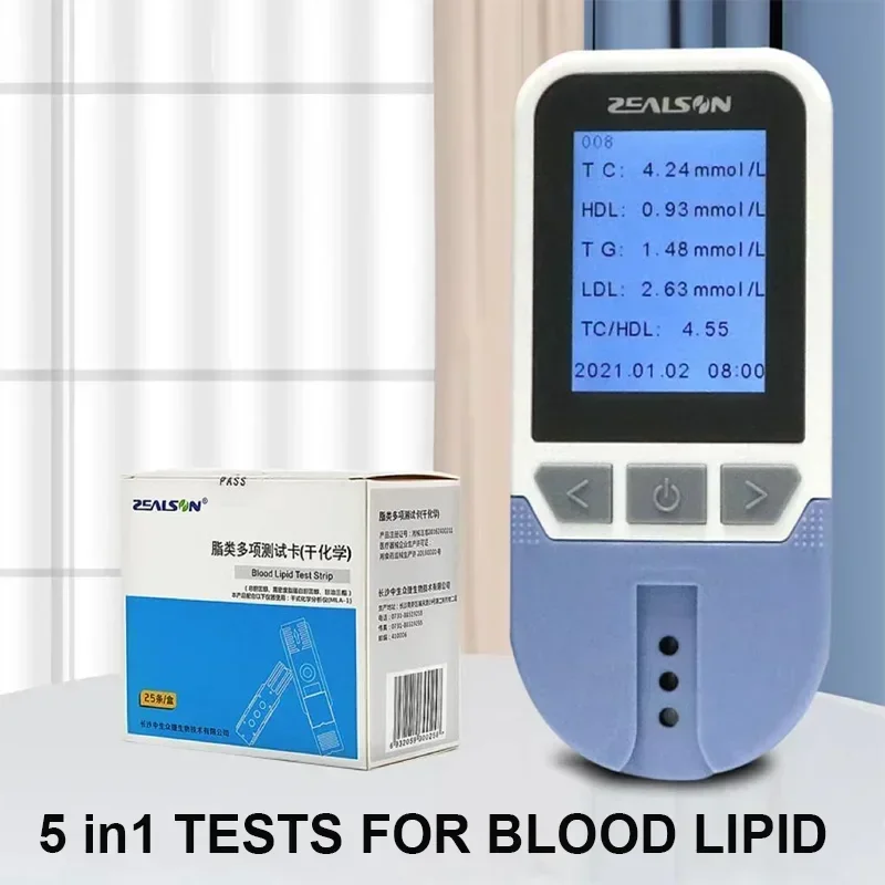 ZEALSON ev kullanımı 5 IN1 Lipid analizörü toplam kolesterol TC trigliserit yüksek yoğunluklu Lipoprotein HDL testi analiz sistemi monitör